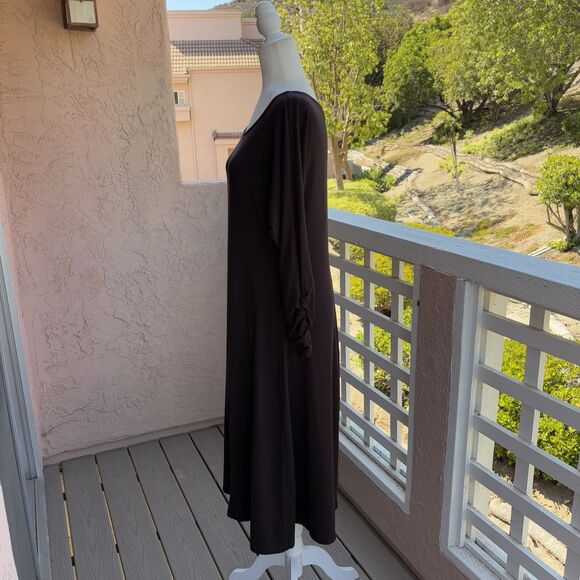 CUYANA Dolman Sleeve Midi Dress Medium Organic Pima Cotton Lagenlook Ruched Cuff - Picture 5 of 15